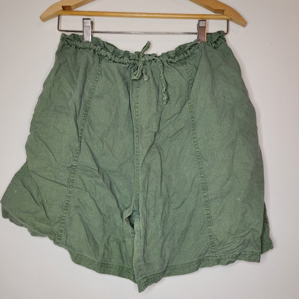 vintage chaus sports linen cotton olive green safari shorts, sz m